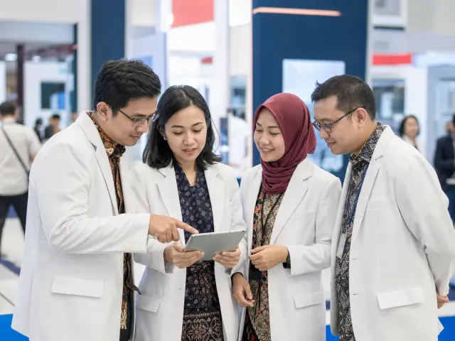 Tenaga kesehatan Indonesia menelaah materi edukasi di pameran kongres